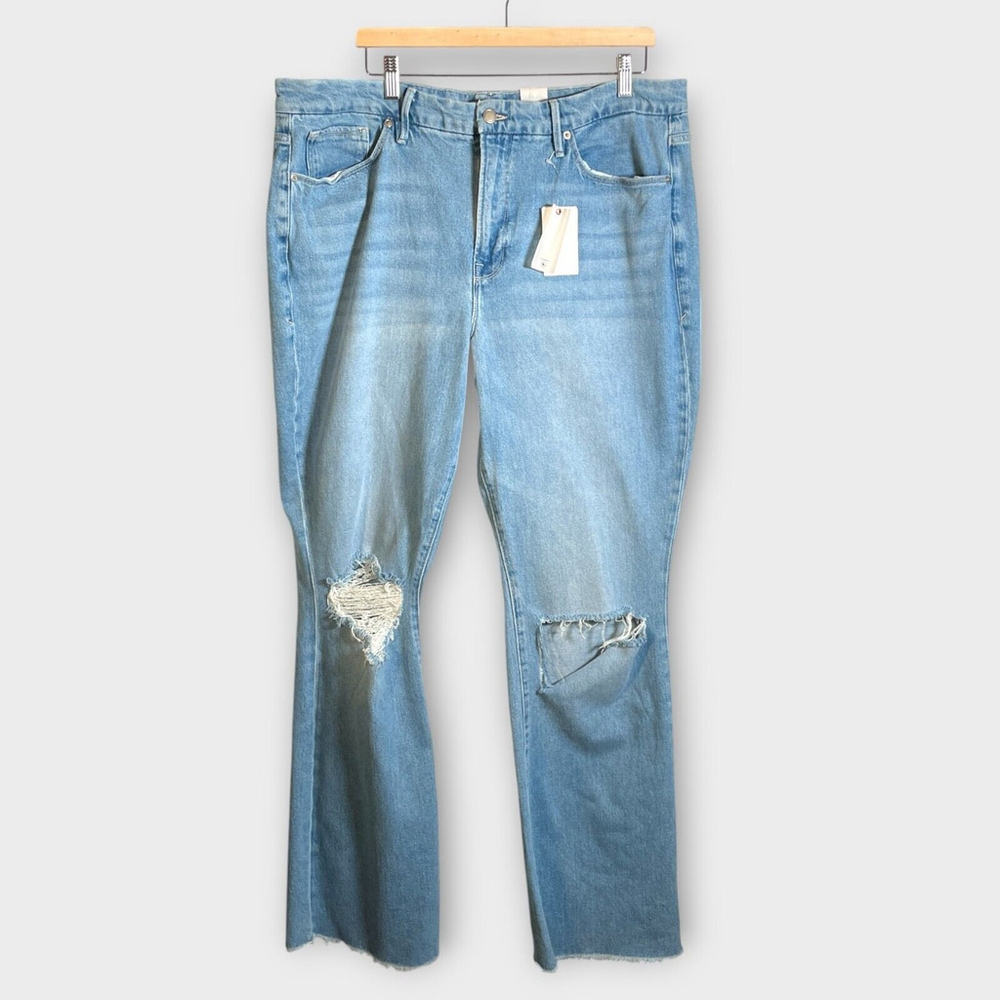 Good American INDIGO129 Jeans Women's 18 Good Classic Raw Hem Ripped Denim NWT - Picture 2 of 12